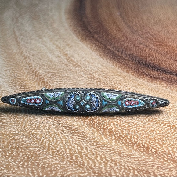 Antique Victorian Micro Mosaic Bar Pin Brooch C Clasp OOAK Unique 2.25” Long - Picture 8 of 14